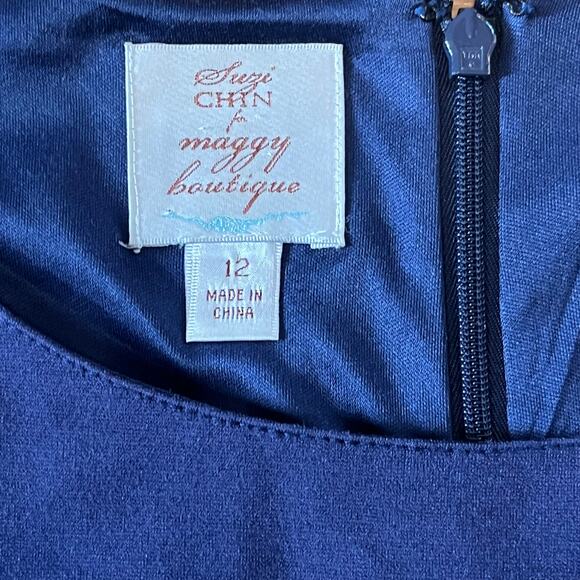 Suzi Chin Navy Fit & Flare Dress 12 Modest Minimalist Workwear Quiet Luxury prep - Picture 6 of 8